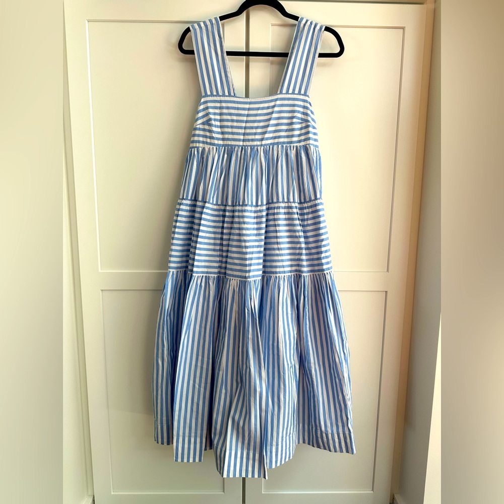 Anthropologie Blue and White Tiered Halter Sundress